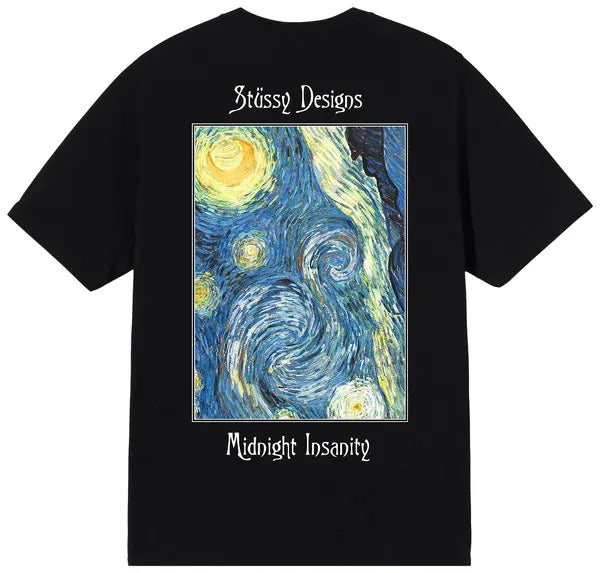 Camiseta Stussy Designs Midnight Insanity Van Gogh BLACK
